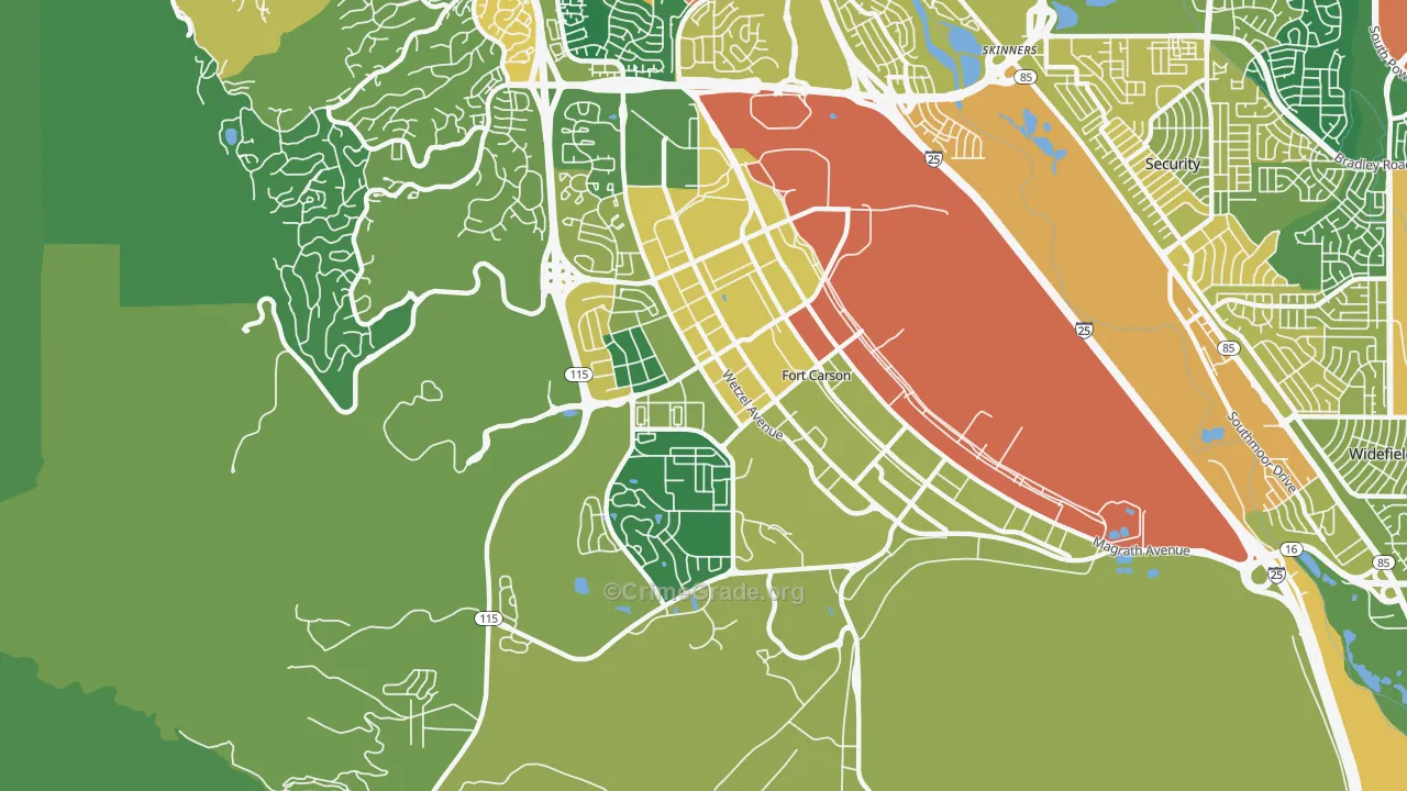 Fort Carson, CO Map of Burglary Rates