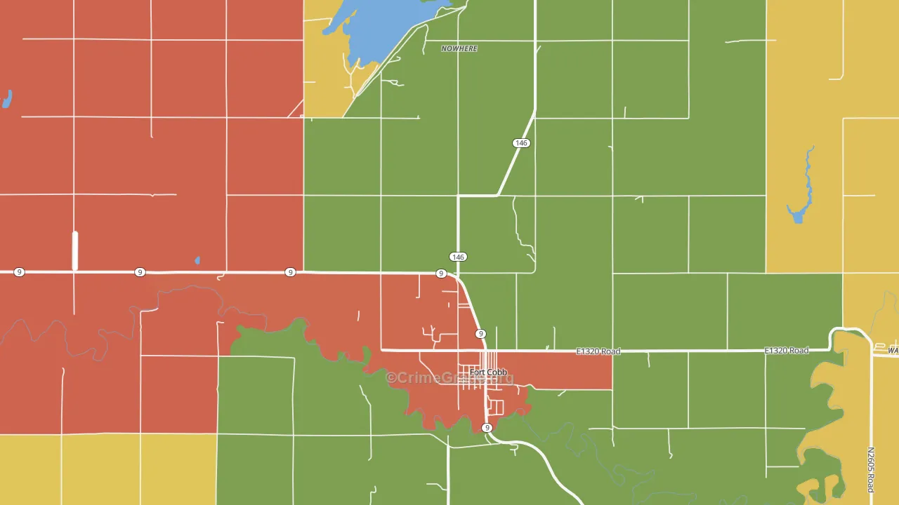 Fort Cobb, OK Map of Burglary Rates
