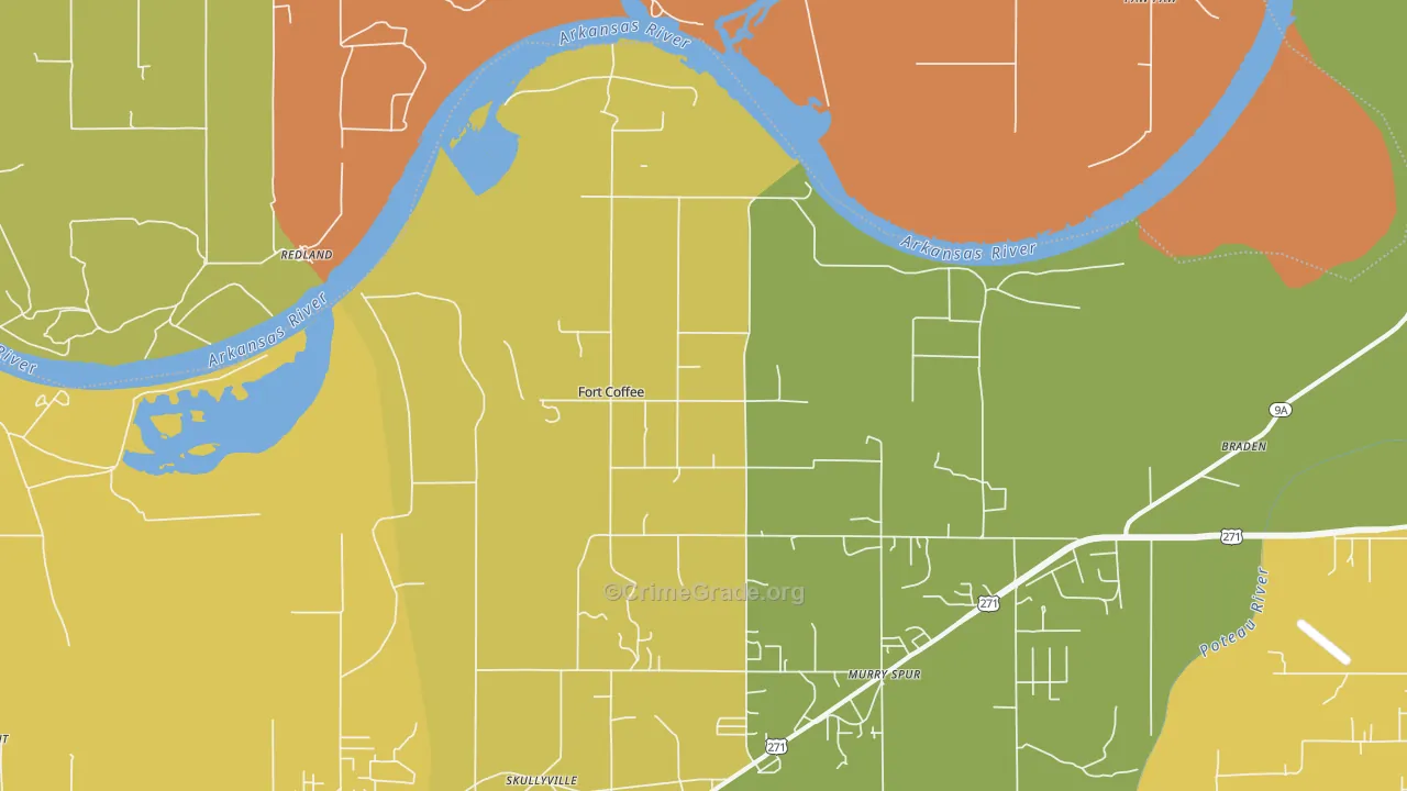 Fort Coffee, OK Map of Burglary Rates