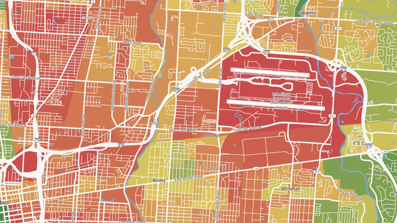 Fort Columbus Airport, Columbus, OH Map of Burglary Rates