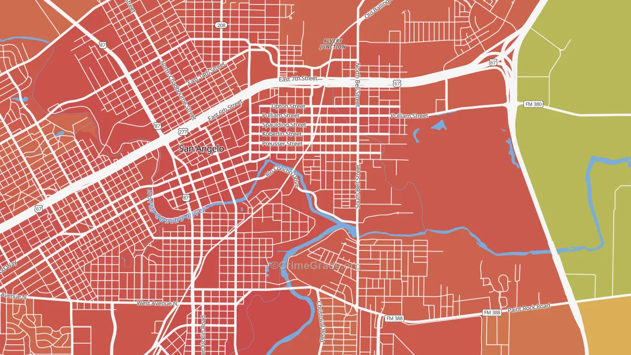 Fort Concho, San Angelo, TX Map of Burglary Rates