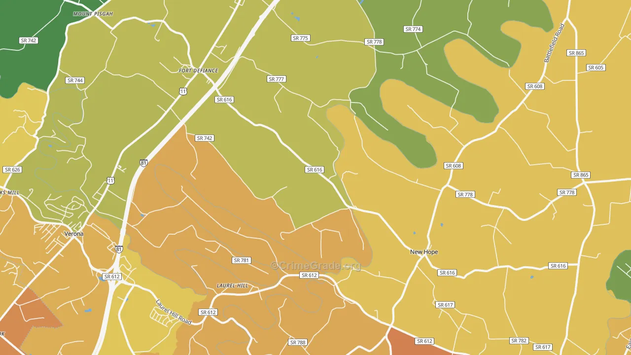 Fort Defiance, VA Map of Burglary Rates