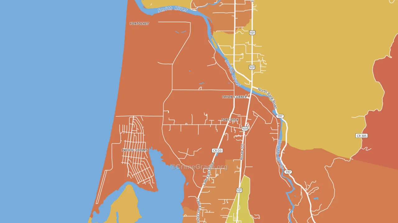 Fort Dick, CA Map of Burglary Rates