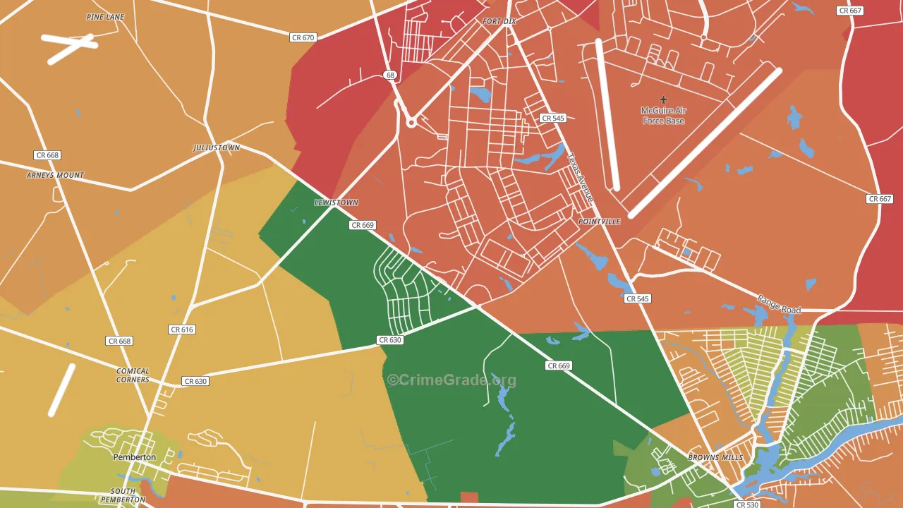 Fort Dix, NJ Map of Burglary Rates