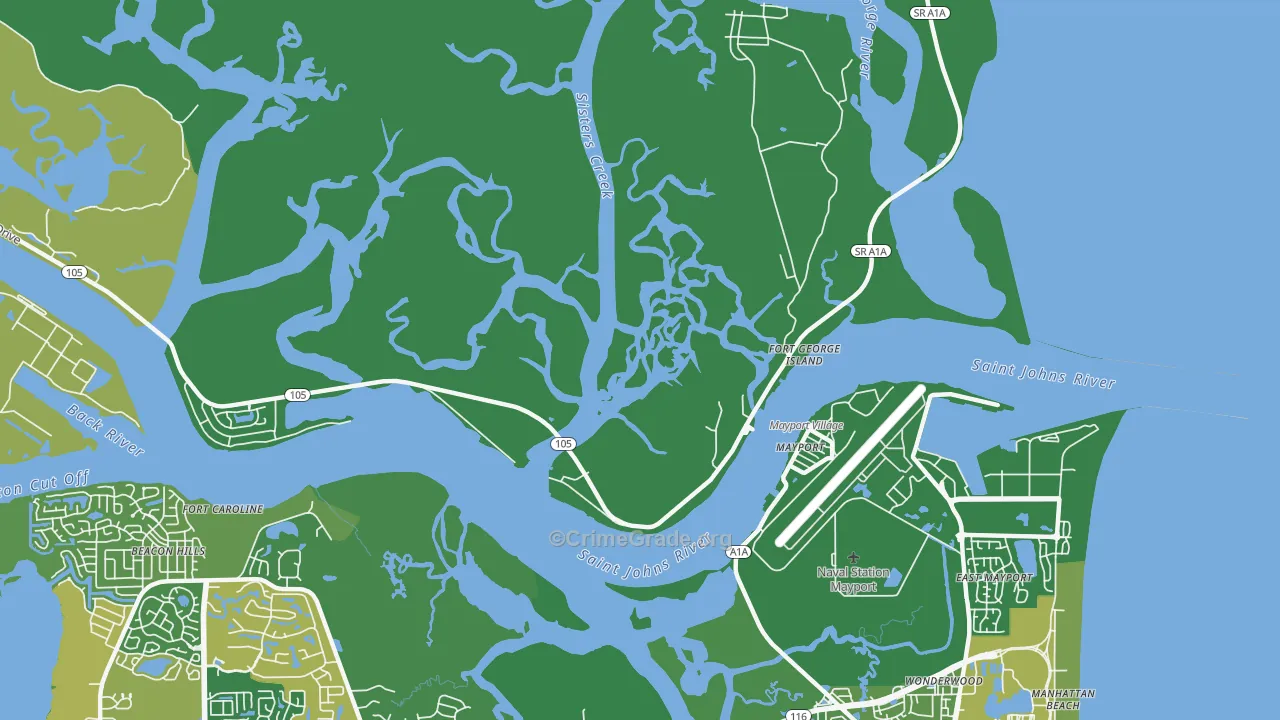 Fort George Island, FL Map of Burglary Rates