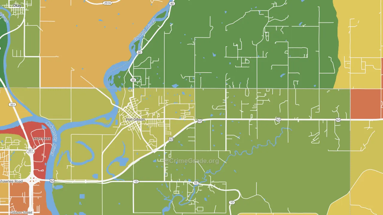 Fort Gibson, OK Map of Burglary Rates
