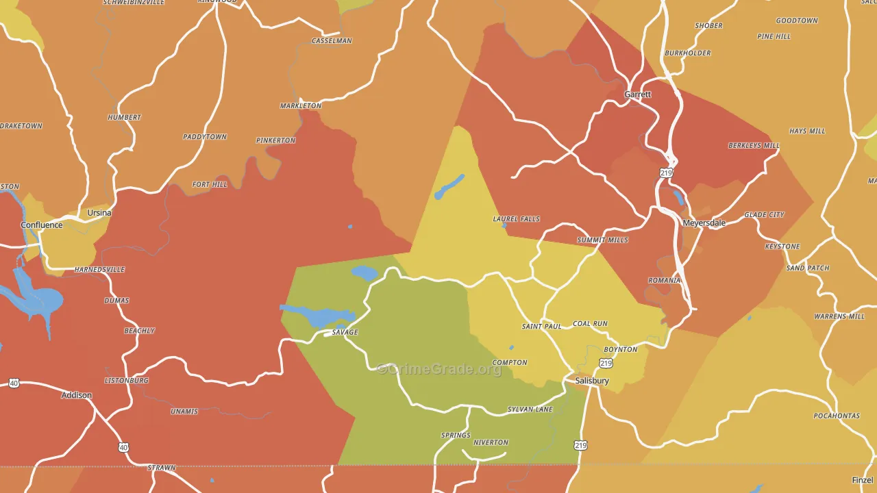 Fort Hill, PA Map of Burglary Rates