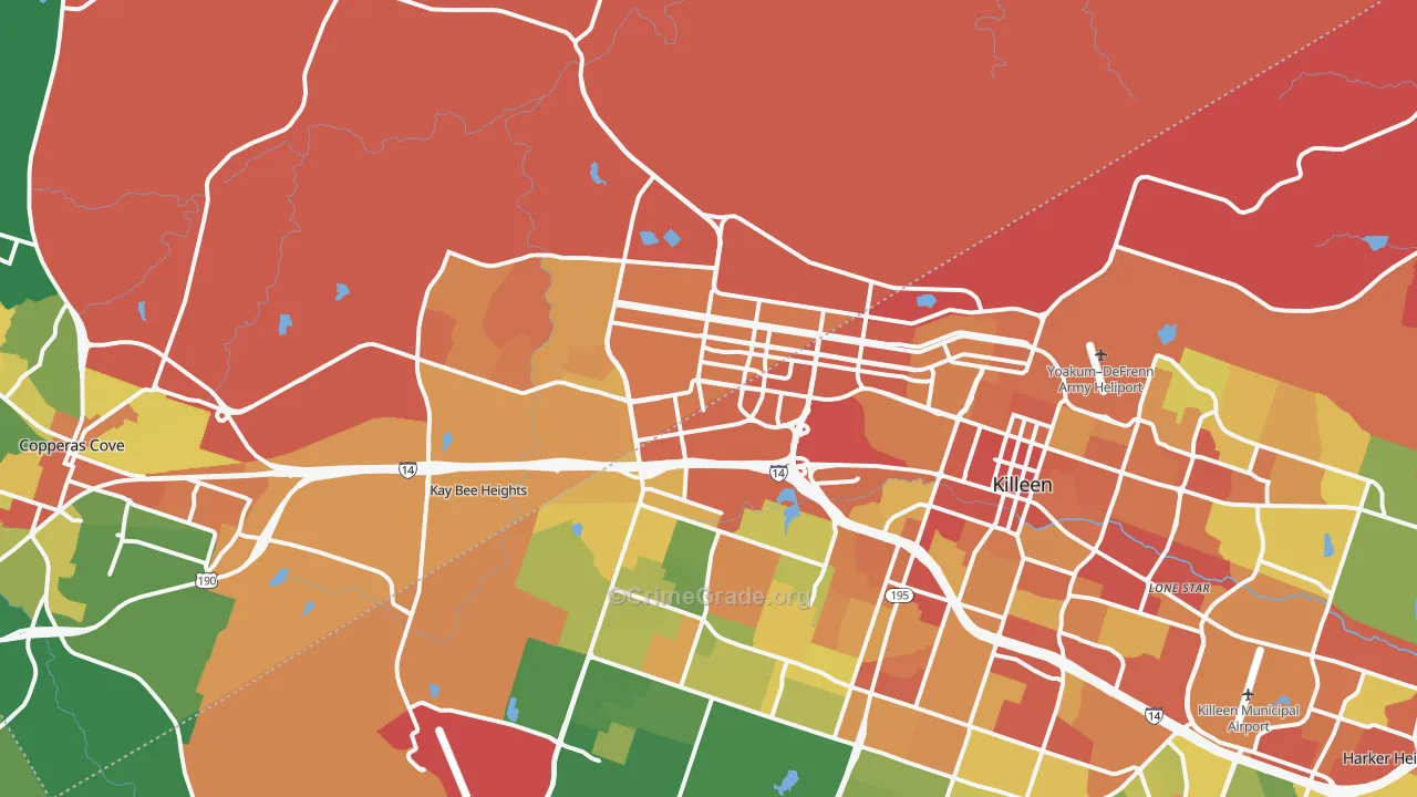 Fort Hood, TX Map of Burglary Rates