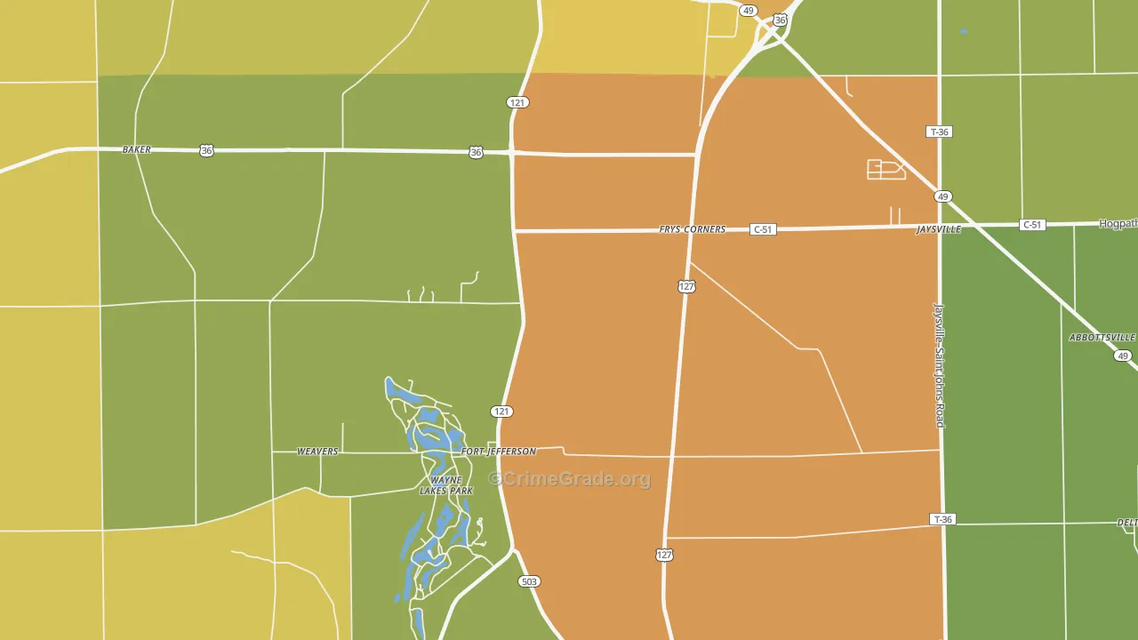 Fort Jefferson, OH Map of Burglary Rates