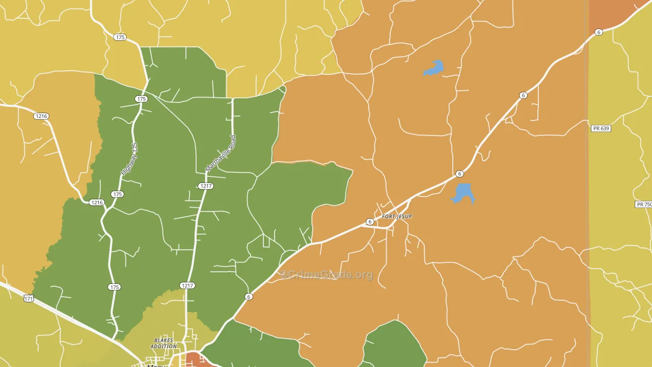 Fort Jesup, LA Map of Burglary Rates