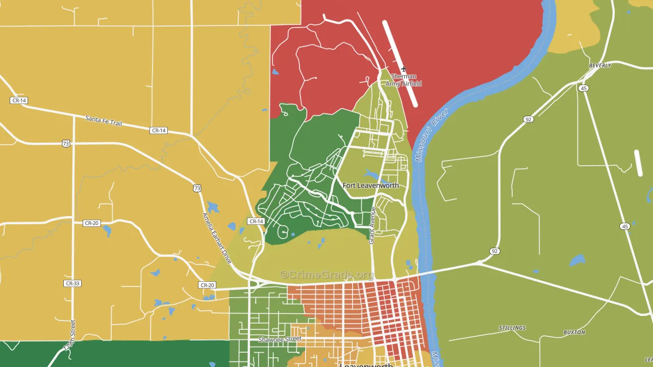 Fort Leavenworth, KS Map of Burglary Rates