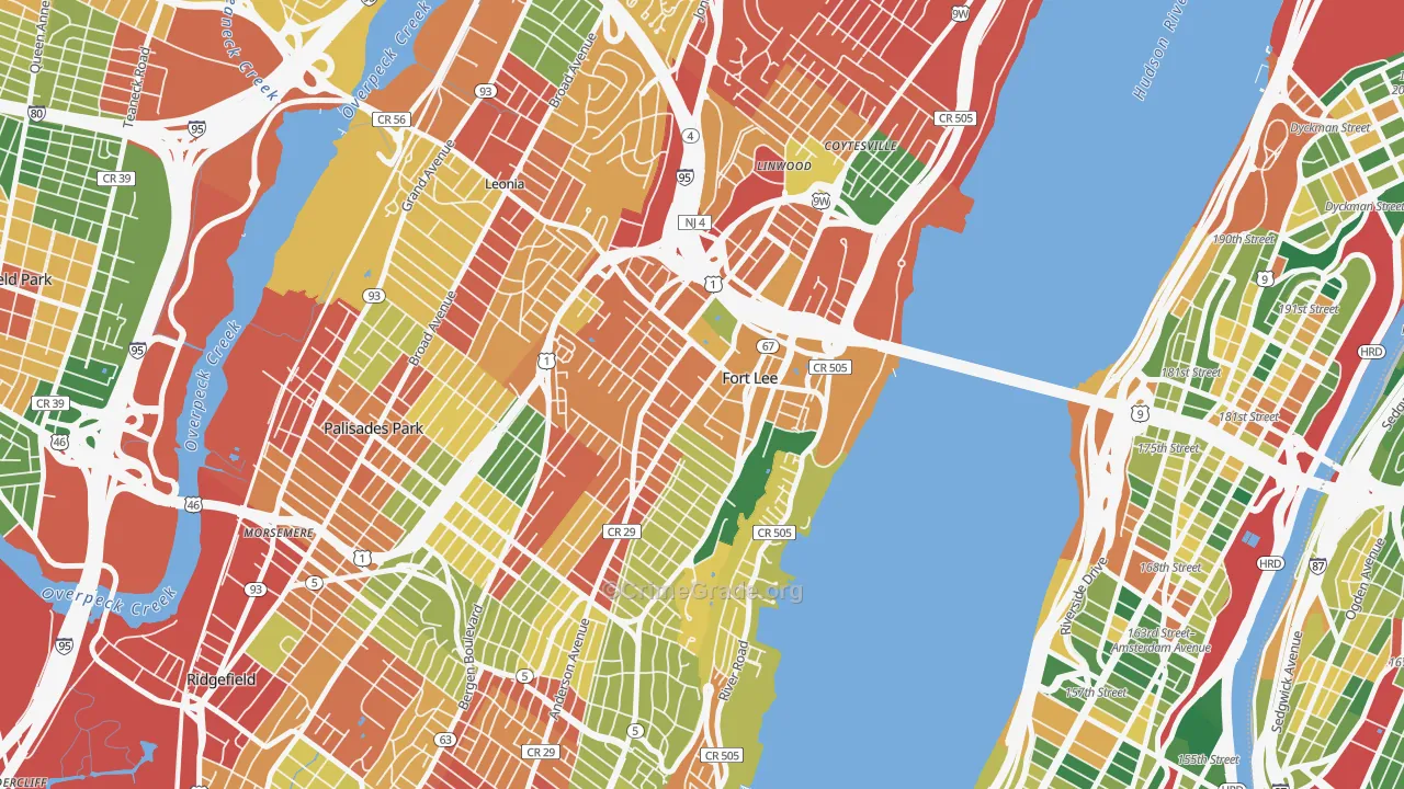 Fort Lee, NJ Map of Burglary Rates