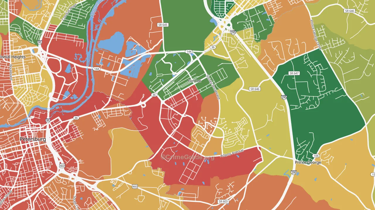 Fort Lee, VA Map of Burglary Rates