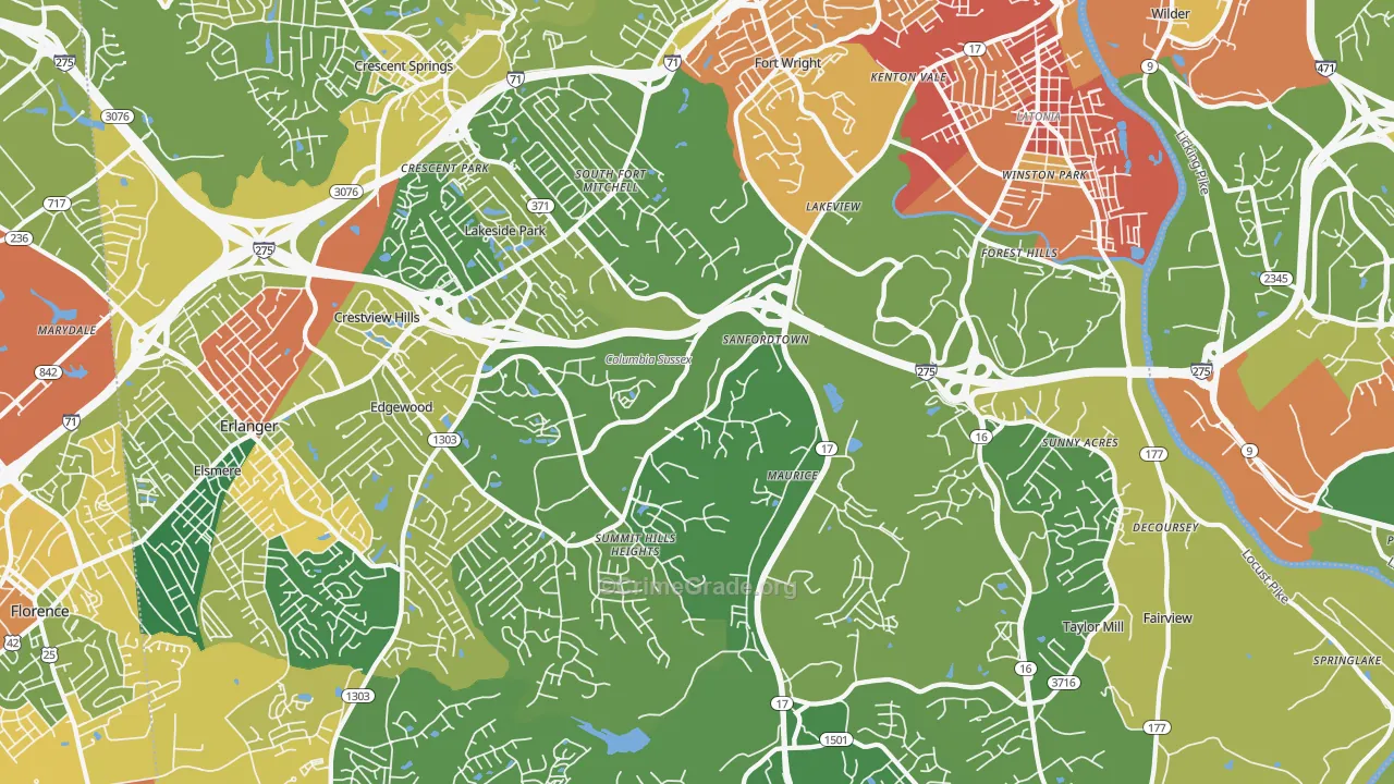 Fort Mitchell, KY Map of Burglary Rates