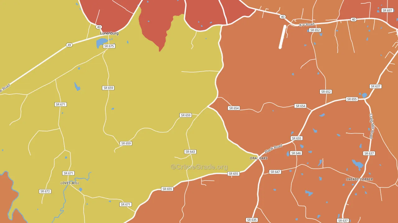 Fort Mitchell, VA Map of Burglary Rates