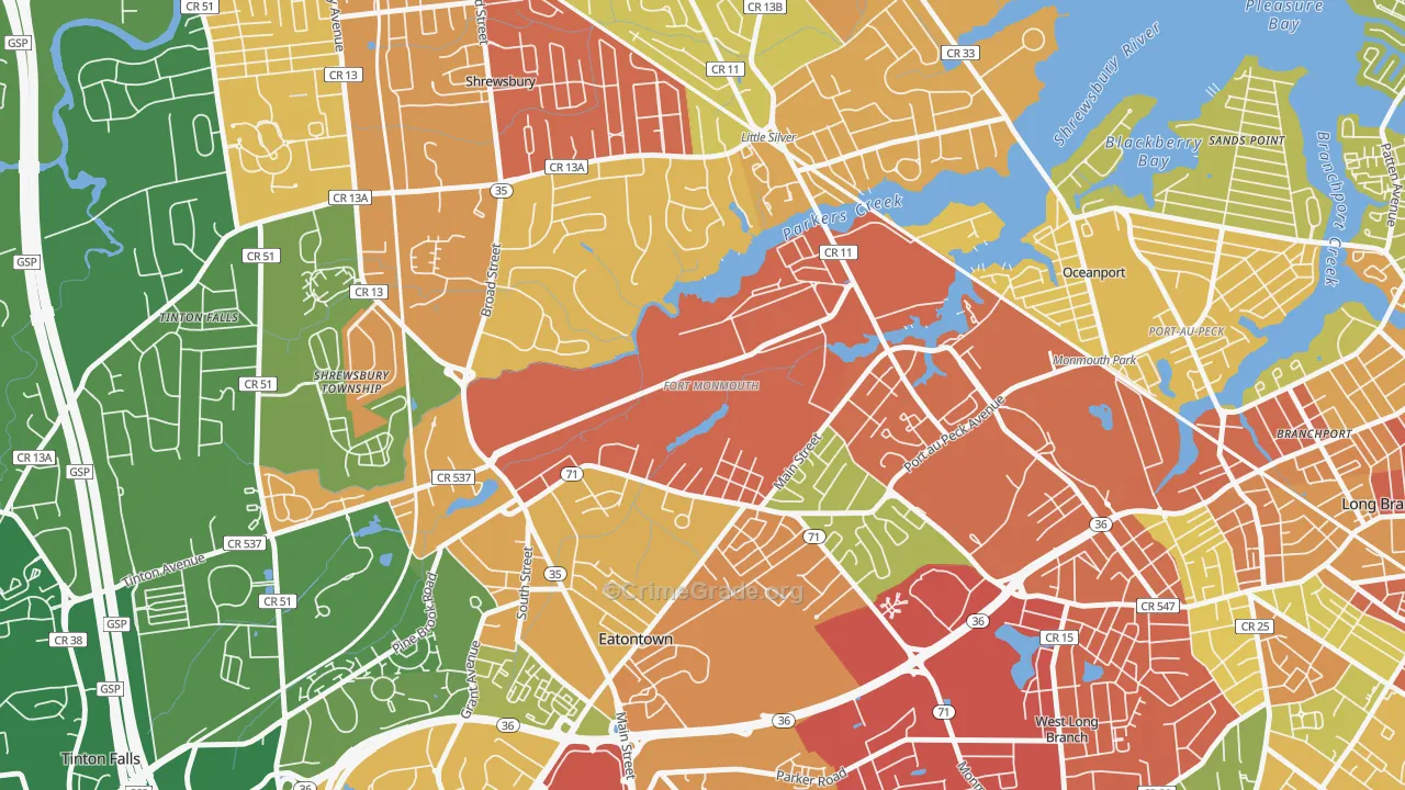 Fort Monmouth, NJ Map of Burglary Rates