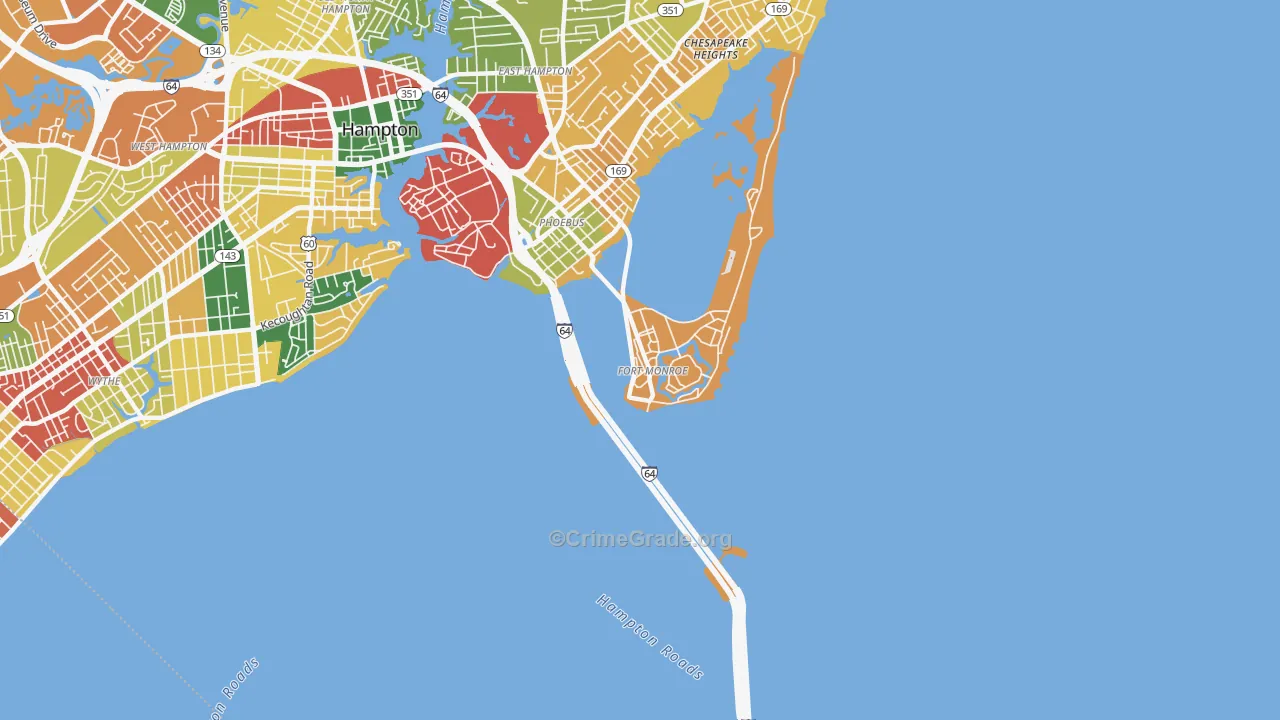 Fort Monroe, VA Map of Burglary Rates
