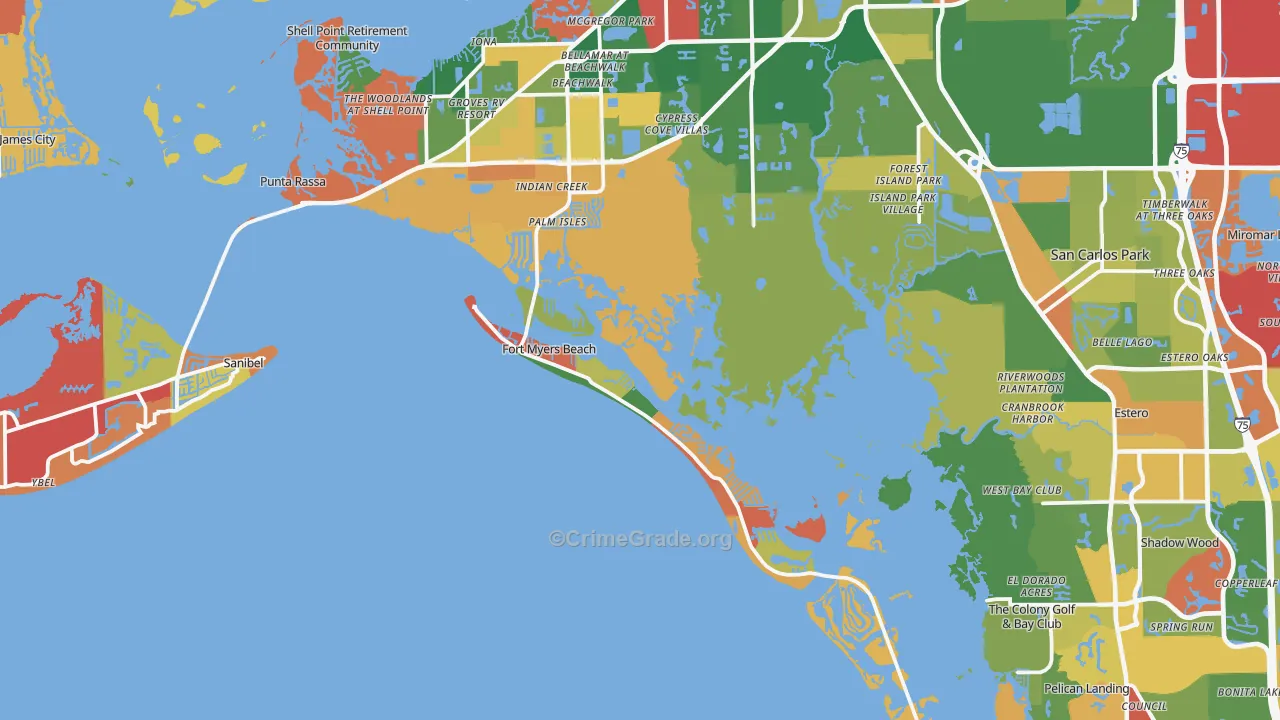 Fort Myers Beach, FL Map of Burglary Rates