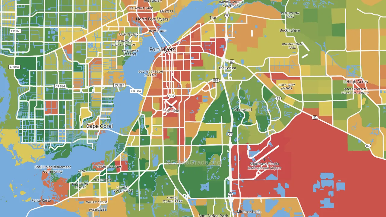 Fort Myers, FL Map of Burglary Rates