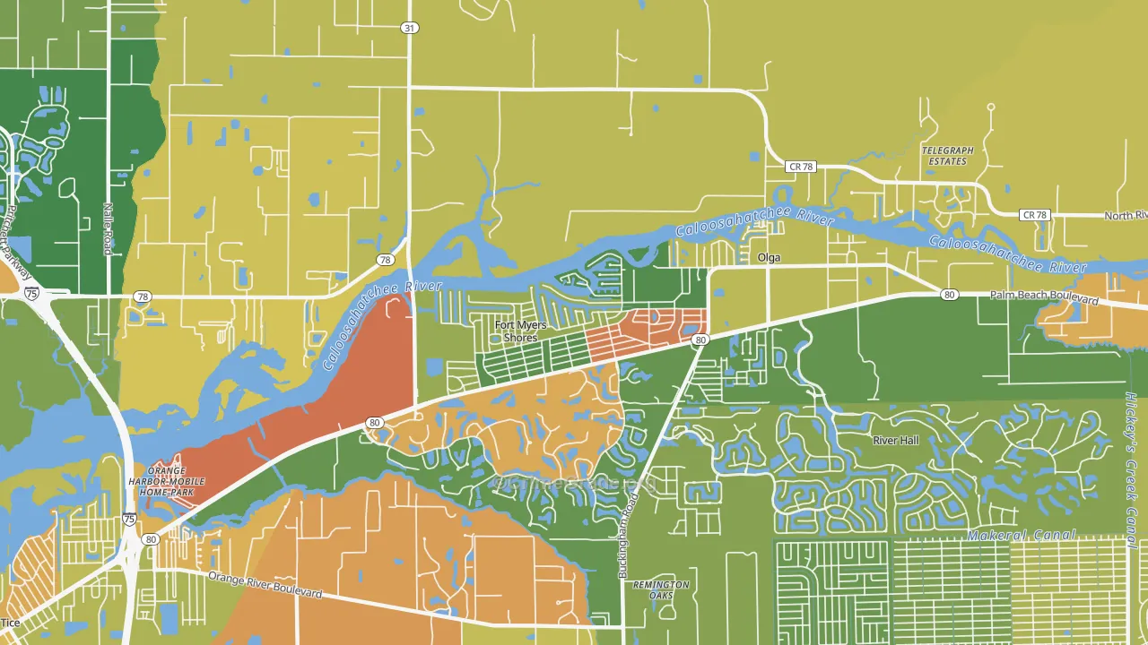 Fort Myers Shores, FL Map of Burglary Rates