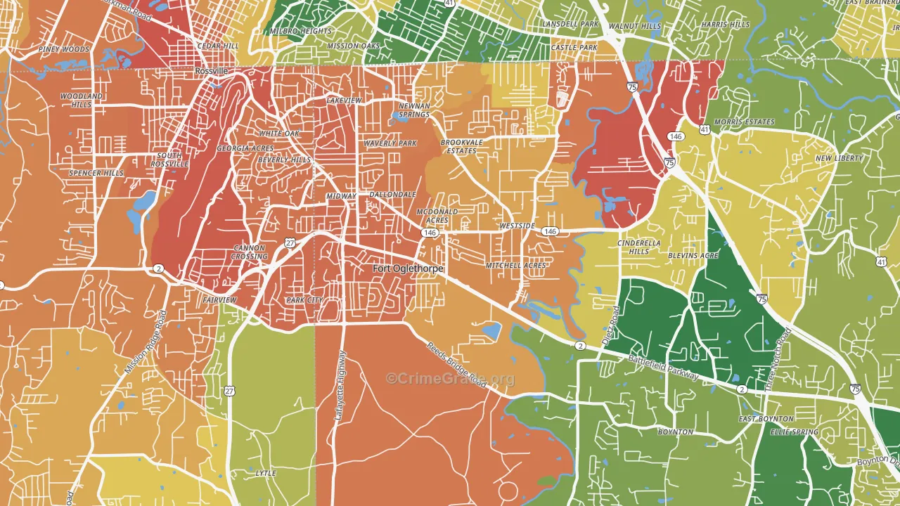 Fort Oglethorpe, GA Map of Burglary Rates