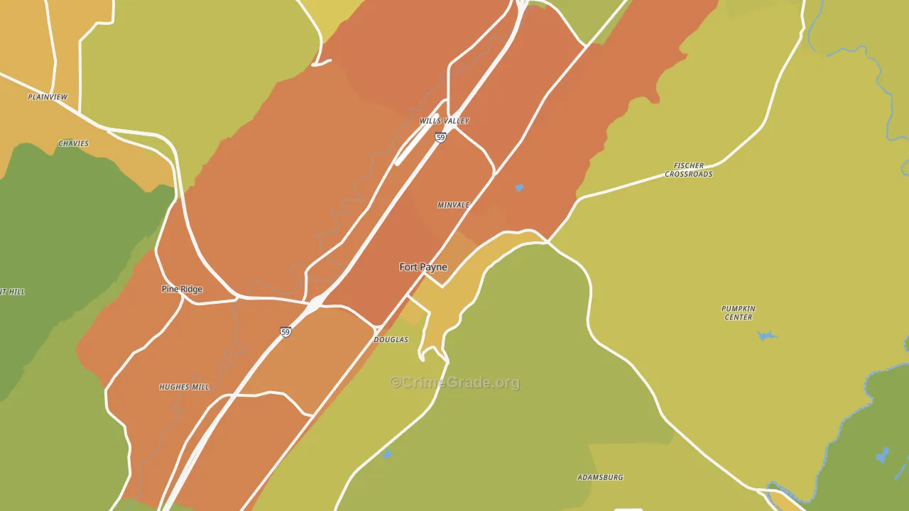 Fort Payne, AL Map of Burglary Rates