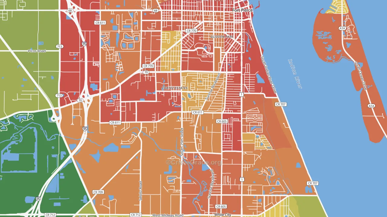 Fort Pierce South, FL Map of Burglary Rates