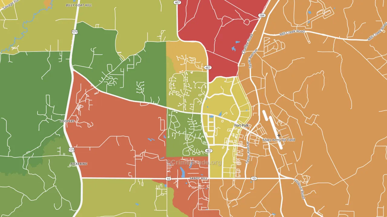 Fort Polk South, LA Map of Burglary Rates