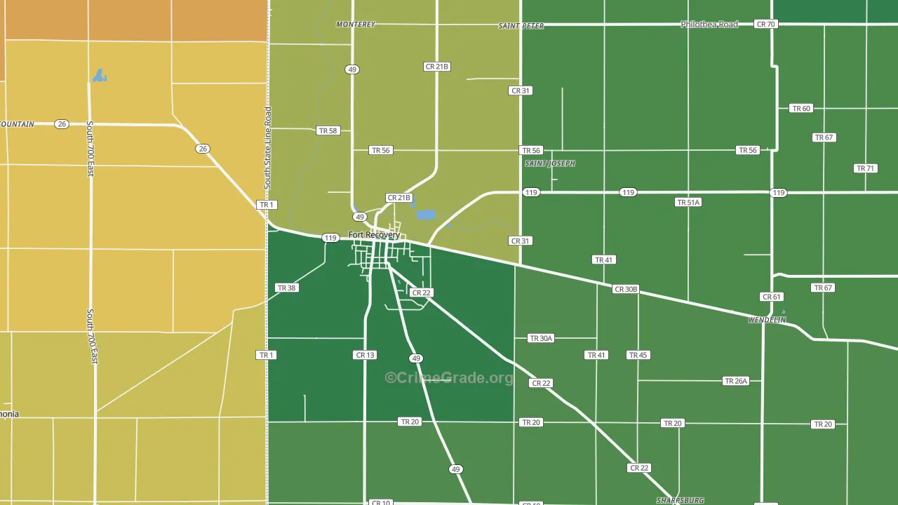 Fort Recovery, OH Map of Burglary Rates