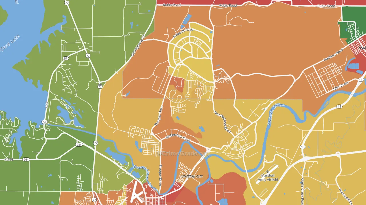 Fort Riley, KS Map of Burglary Rates