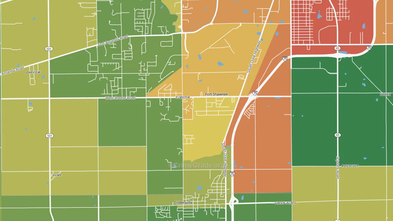 Fort Shawnee, OH Map of Burglary Rates