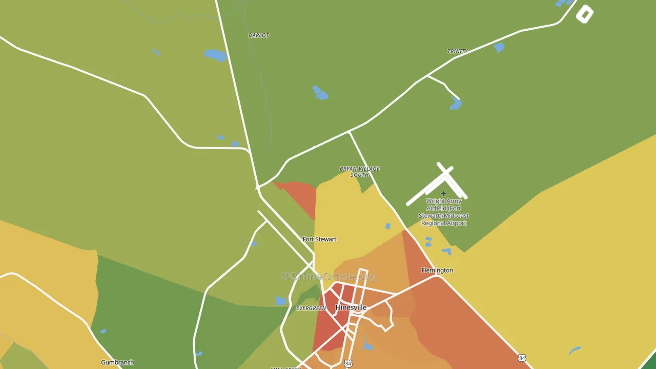 Fort Stewart, GA Map of Burglary Rates