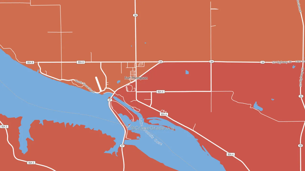 Fort Thompson, SD Map of Burglary Rates