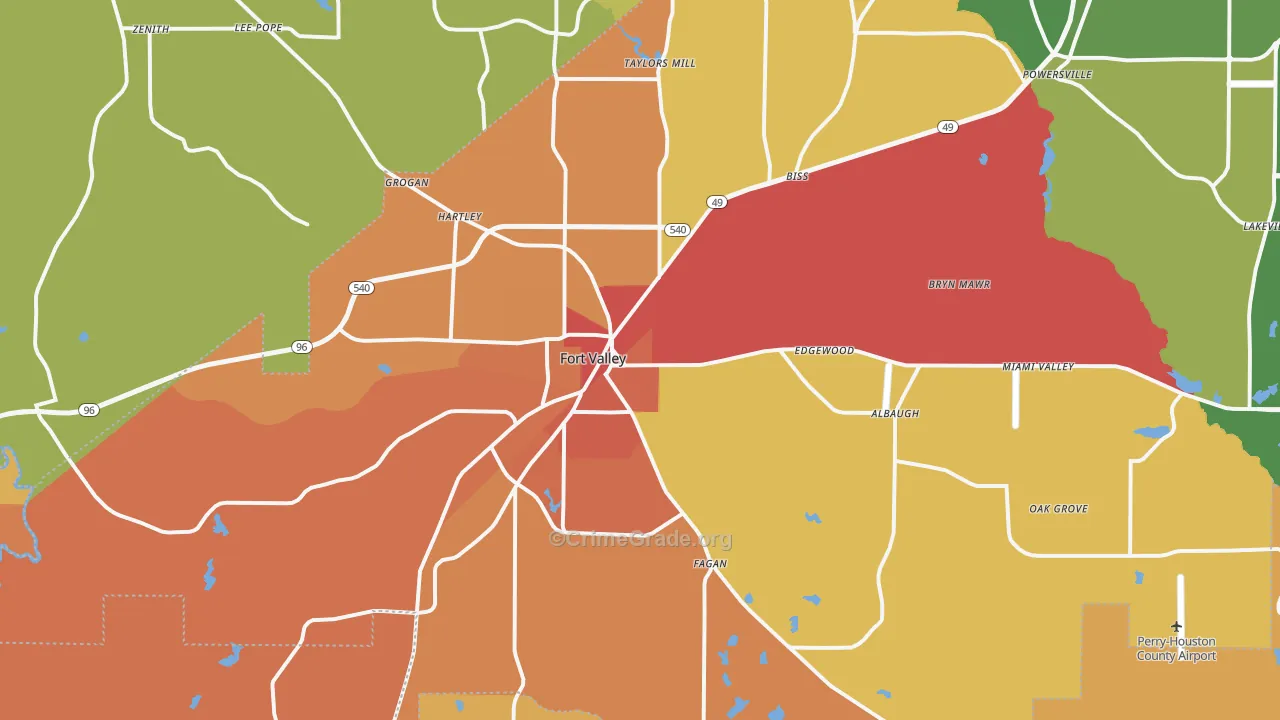 Fort Valley, GA Map of Burglary Rates