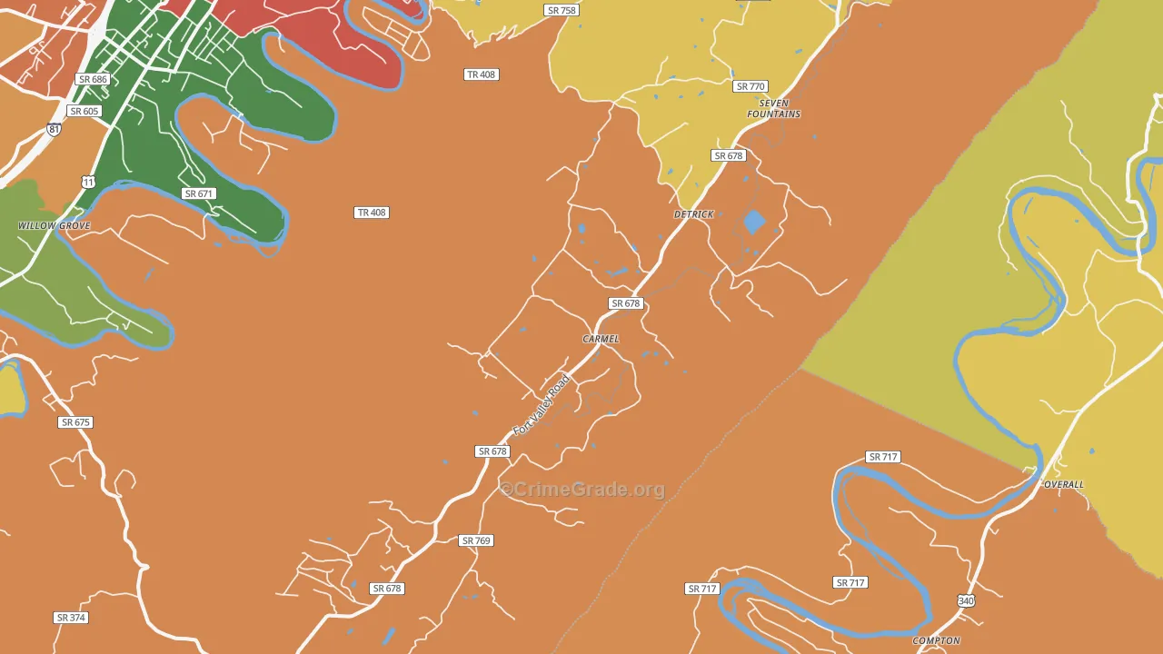 Fort Valley, VA Map of Burglary Rates