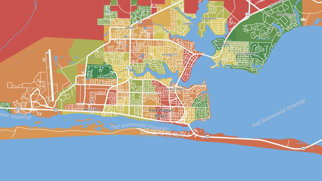Fort Walton Beach, FL Map of Burglary Rates