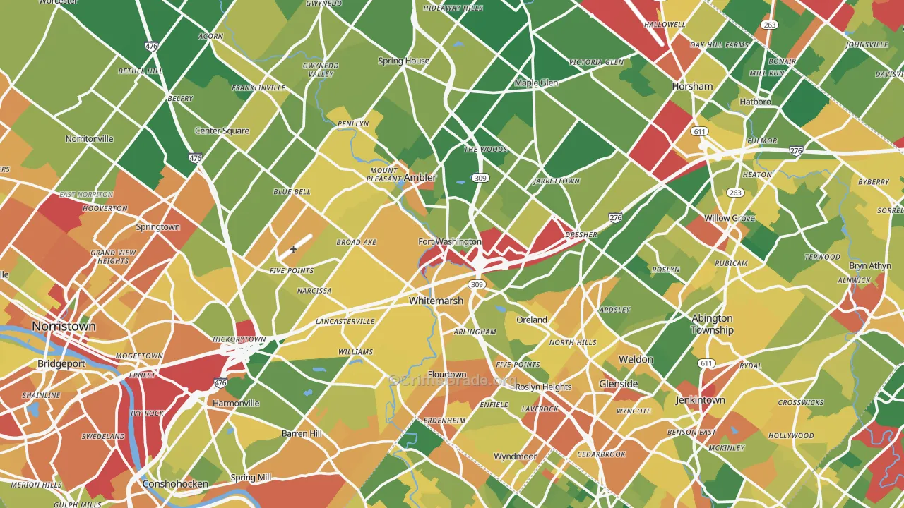 Fort Washington, PA Map of Burglary Rates