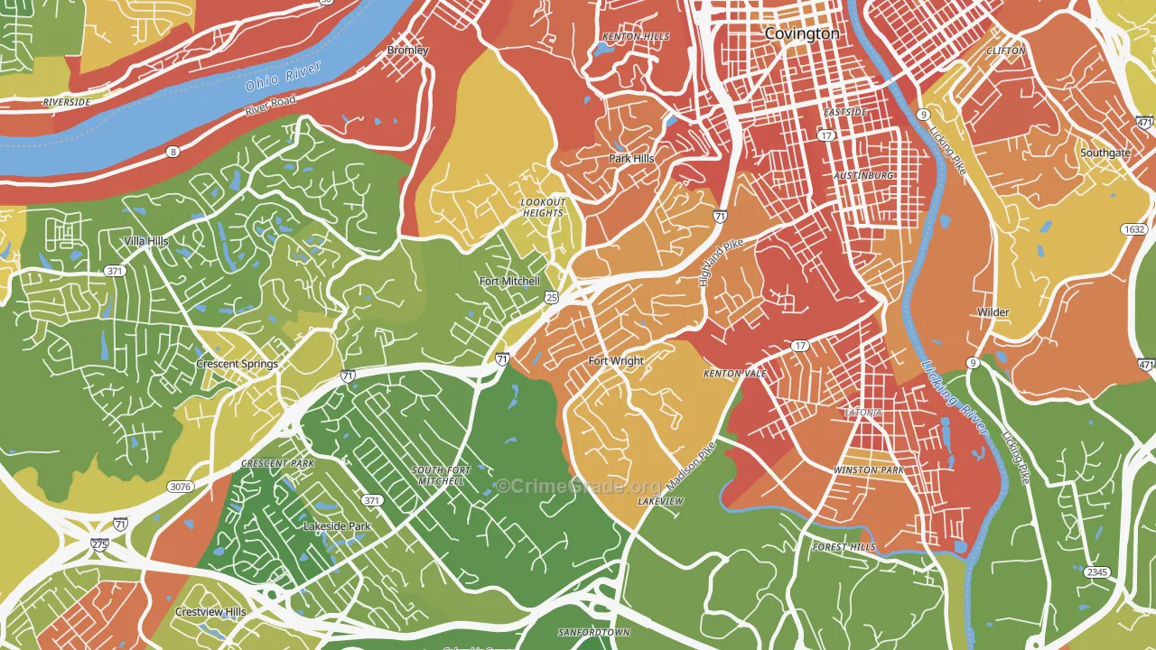 Fort Wright, KY Map of Burglary Rates