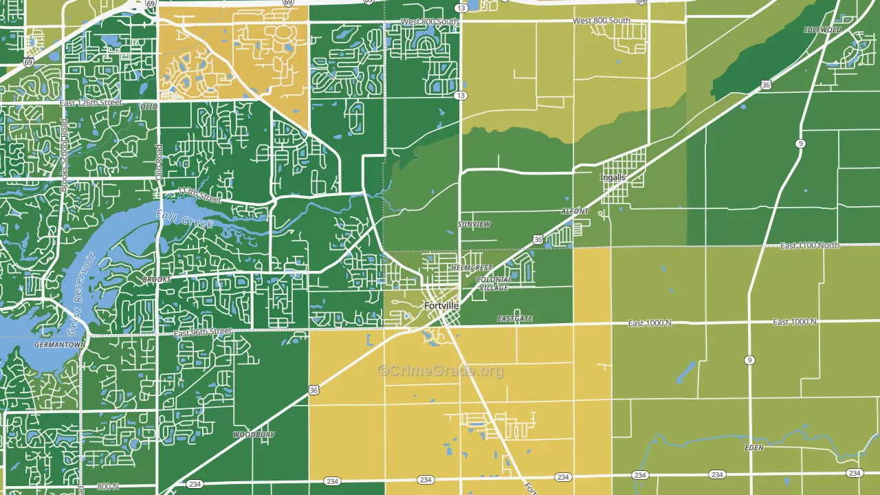 Fortville, IN Map of Burglary Rates