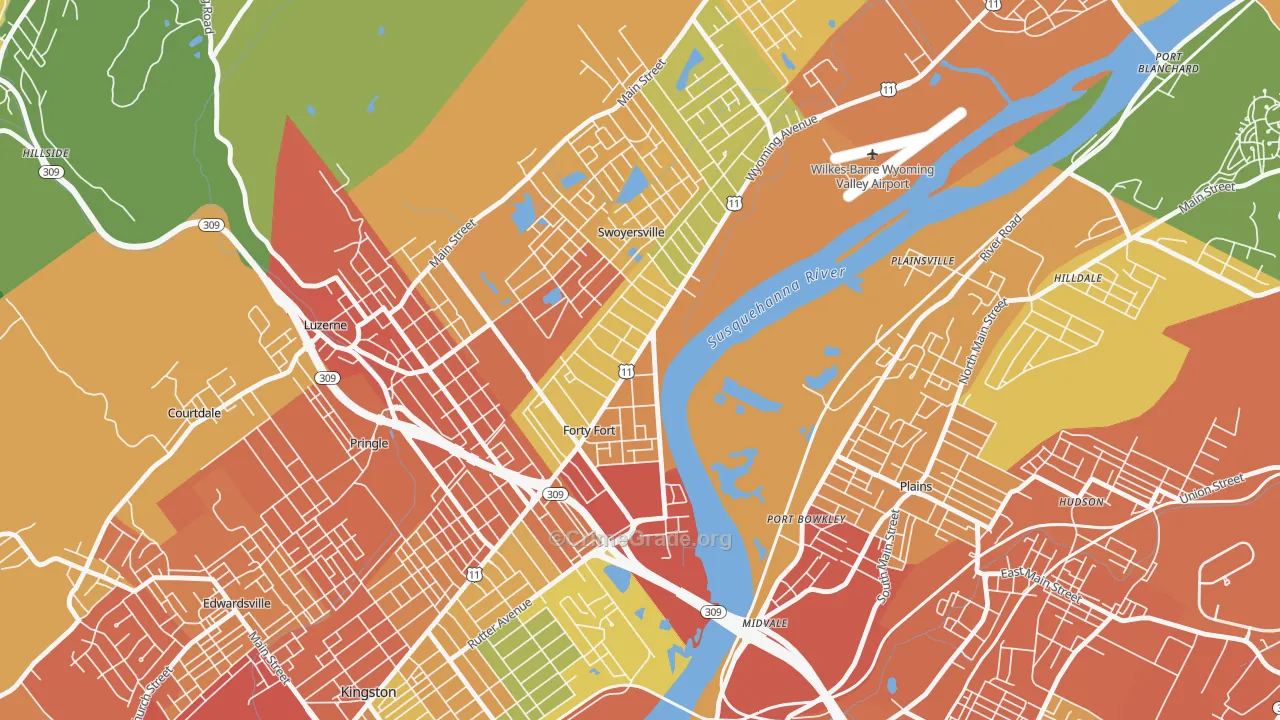 Forty Fort, PA Map of Burglary Rates