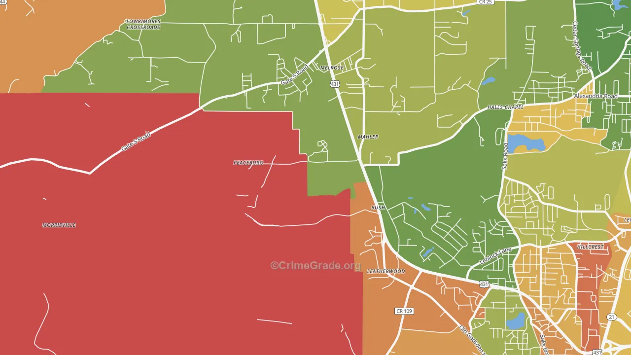 Fosheeton, AL Map of Burglary Rates