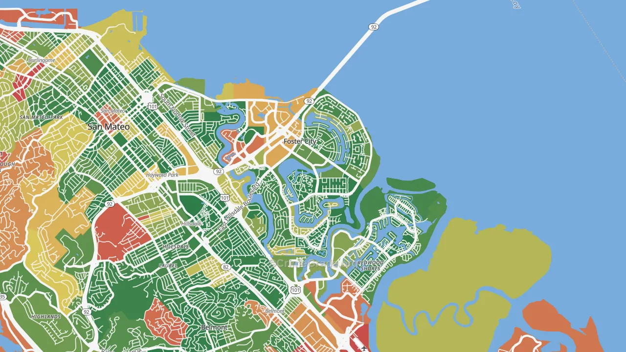 Foster City, CA Map of Burglary Rates