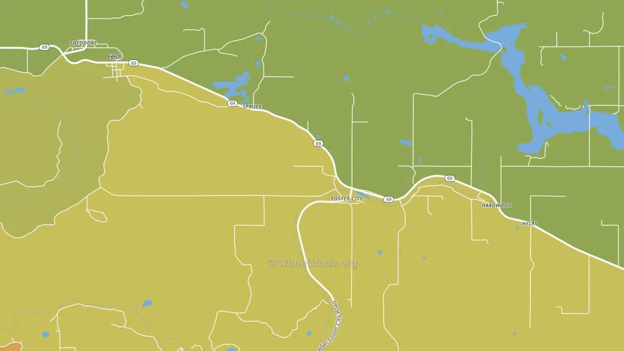 Foster City, MI Map of Burglary Rates