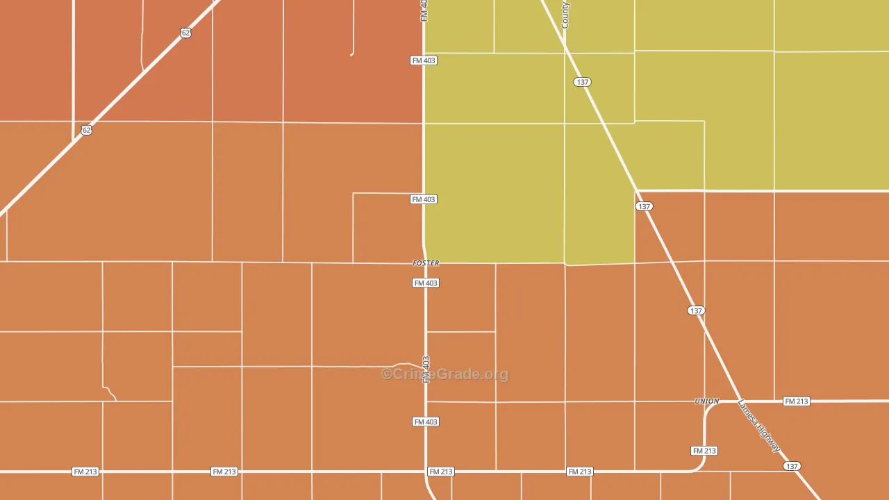 Foster, TX Map of Burglary Rates