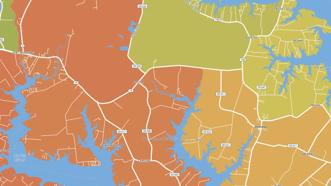 Foster, VA Map of Burglary Rates