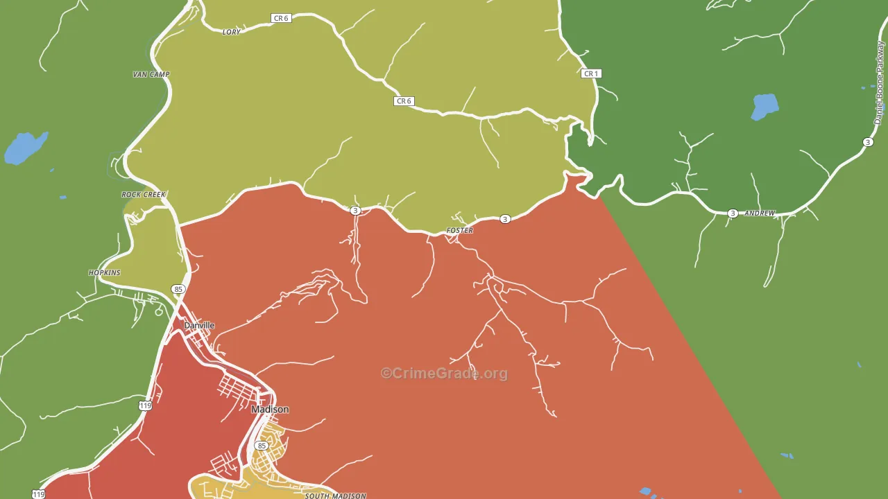 Foster, WV Map of Burglary Rates