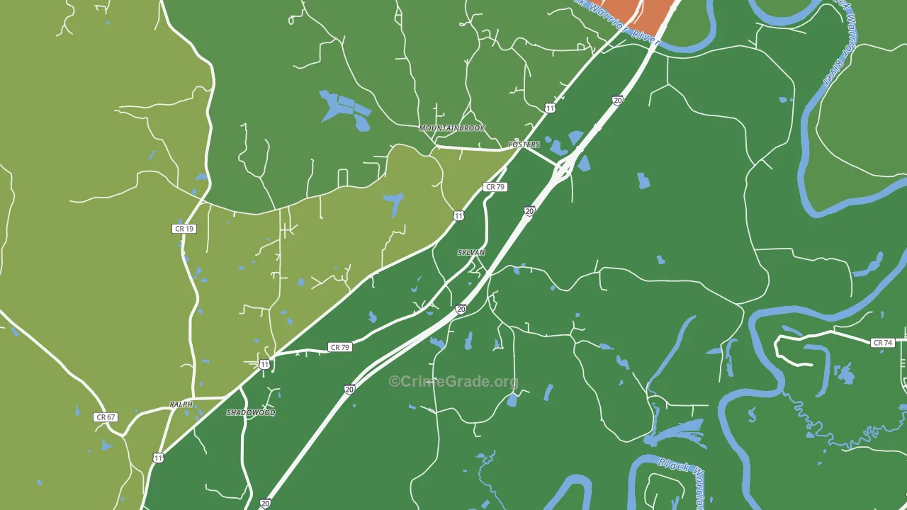 Fosters, AL Map of Burglary Rates