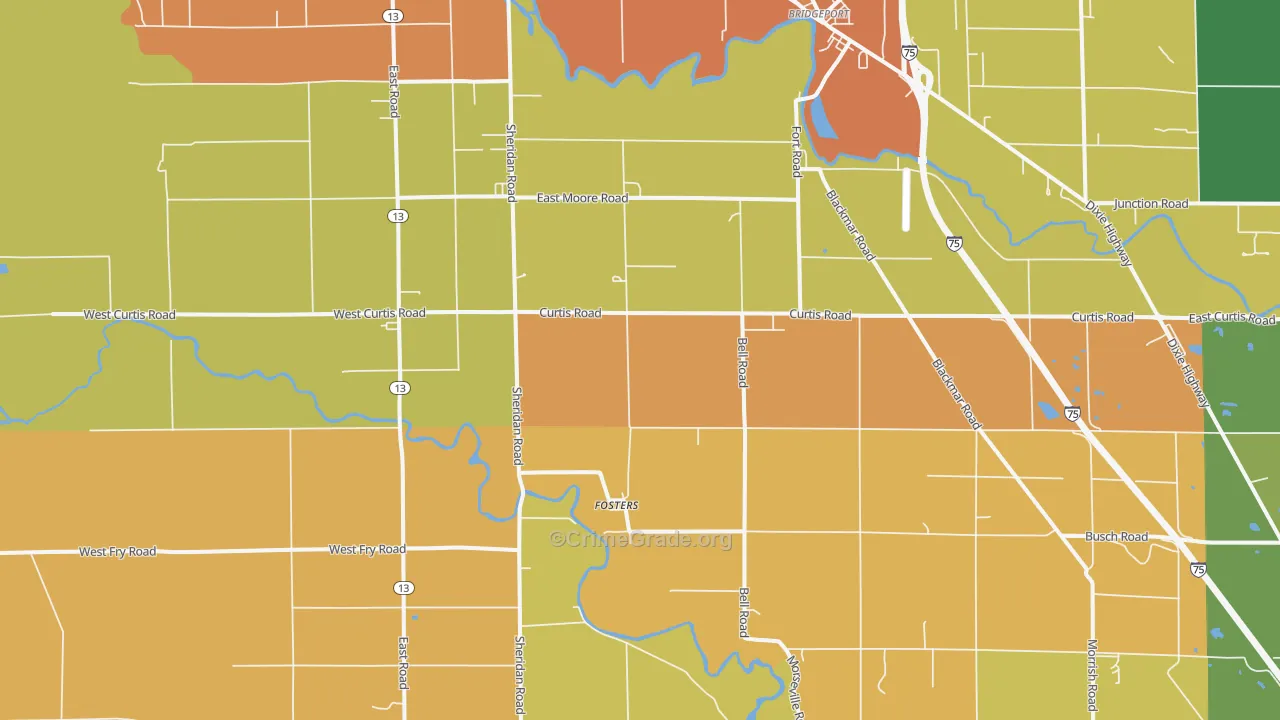 Fosters, MI Map of Burglary Rates
