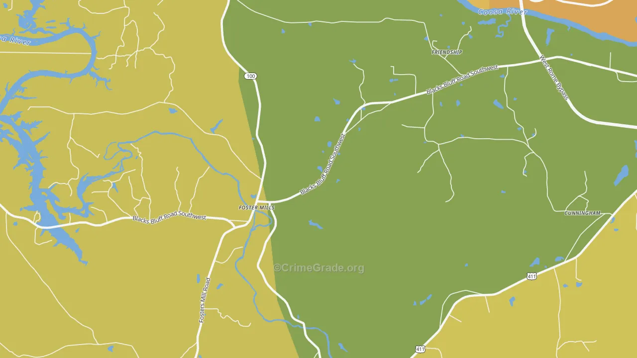 Fosters Mills, GA Map of Burglary Rates