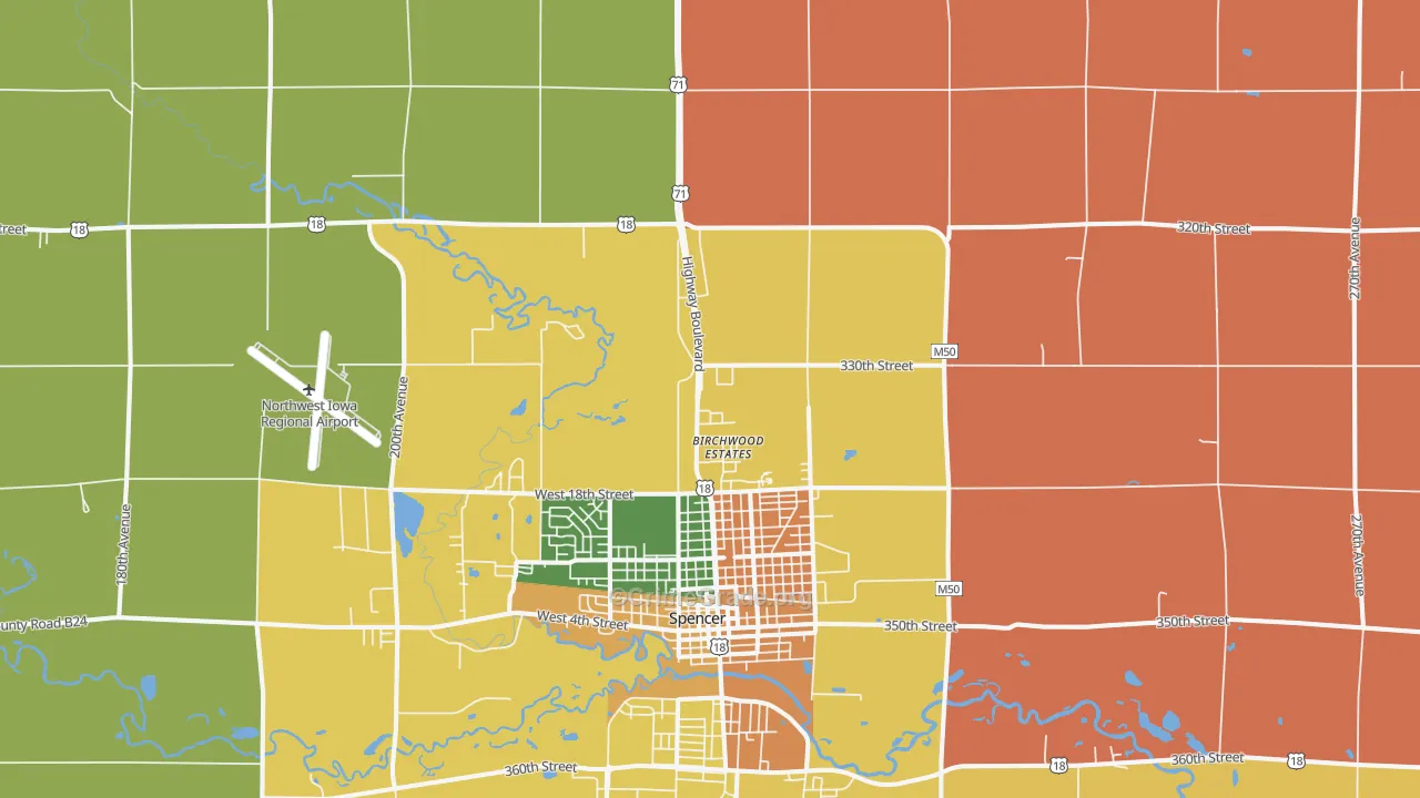 Fostoria, IA Map of Burglary Rates